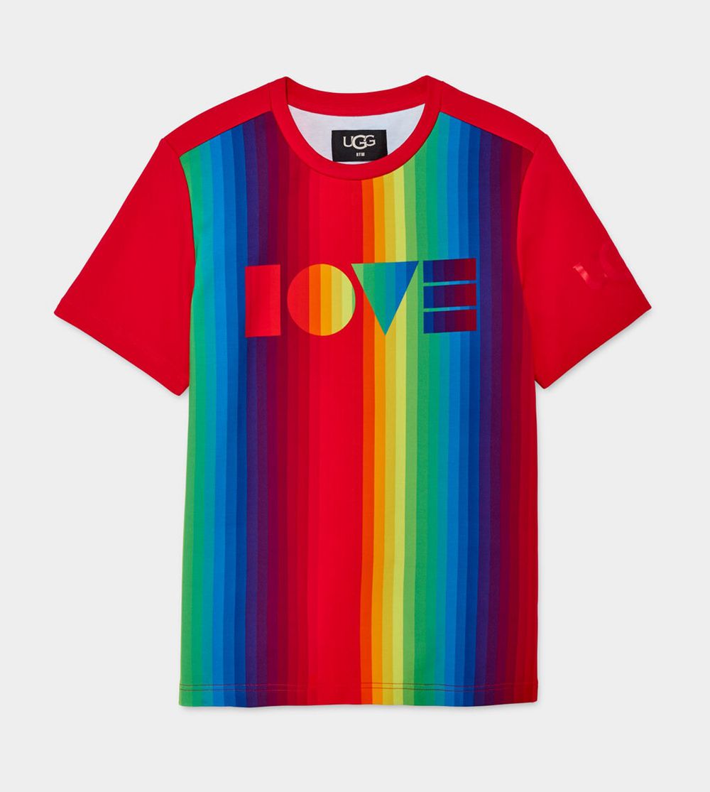 Ugg Pride Logo - Mens T-Shirt - Rainbow Stripes - NZ (1327GPAMX)